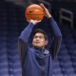 
              Butler forward Christian David warms up for the team's NCAA college basketball game against Xavier, Friday, Jan. 7, 2022, in Indianapolis. (AP Photo/Doug McSchooler)
            