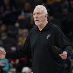 
              San Antonio Spurs head coach Gregg Popovich talks to his players from the sideline during the first half of an NBA basketball game against the Memphis Grizzlies, Wednesday, Jan. 26, 2022, in San Antonio. (AP Photo/Eric Gay)
            