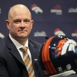 
              Denver Broncos new head coach Nathaniel Hackett makes a point during a news conference to introduce the new coach Friday, Jan. 28, 2022, at the team's headquarters in Englewood, Colo. (AP Photo/David Zalubowski)
            
