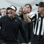 
              Georgia head coach Kirby Smart reacts during the second half of the College Football Playoff championship football game against Alabama Monday, Jan. 10, 2022, in Indianapolis. (AP Photo/Paul Sancya)
            