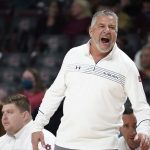 
              Auburn head coach Bruce Pearl communicates with players during the first half of an NCAA college basketball game against South Carolina Tuesday, Jan. 4, 2022, in Columbia, S.C. (AP Photo/Sean Rayford)
            