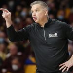
              Ohio State head coach Chris Holtmann yells to his team as they play against Minnesota in the first half of an NCAA college basketball game Thursday, Jan. 27, 2022, in Minneapolis. (AP Photo/Bruce Kluckhohn)
            