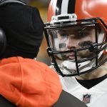 
              Cleveland Browns quarterback Baker Mayfield, right, talks with head coach Kevin Stefanski on the sideline in the first half of an NFL football game against the Pittsburgh Steelers, Monday, Jan. 3, 2022, in Pittsburgh. (AP Photo/Don Wright)
            