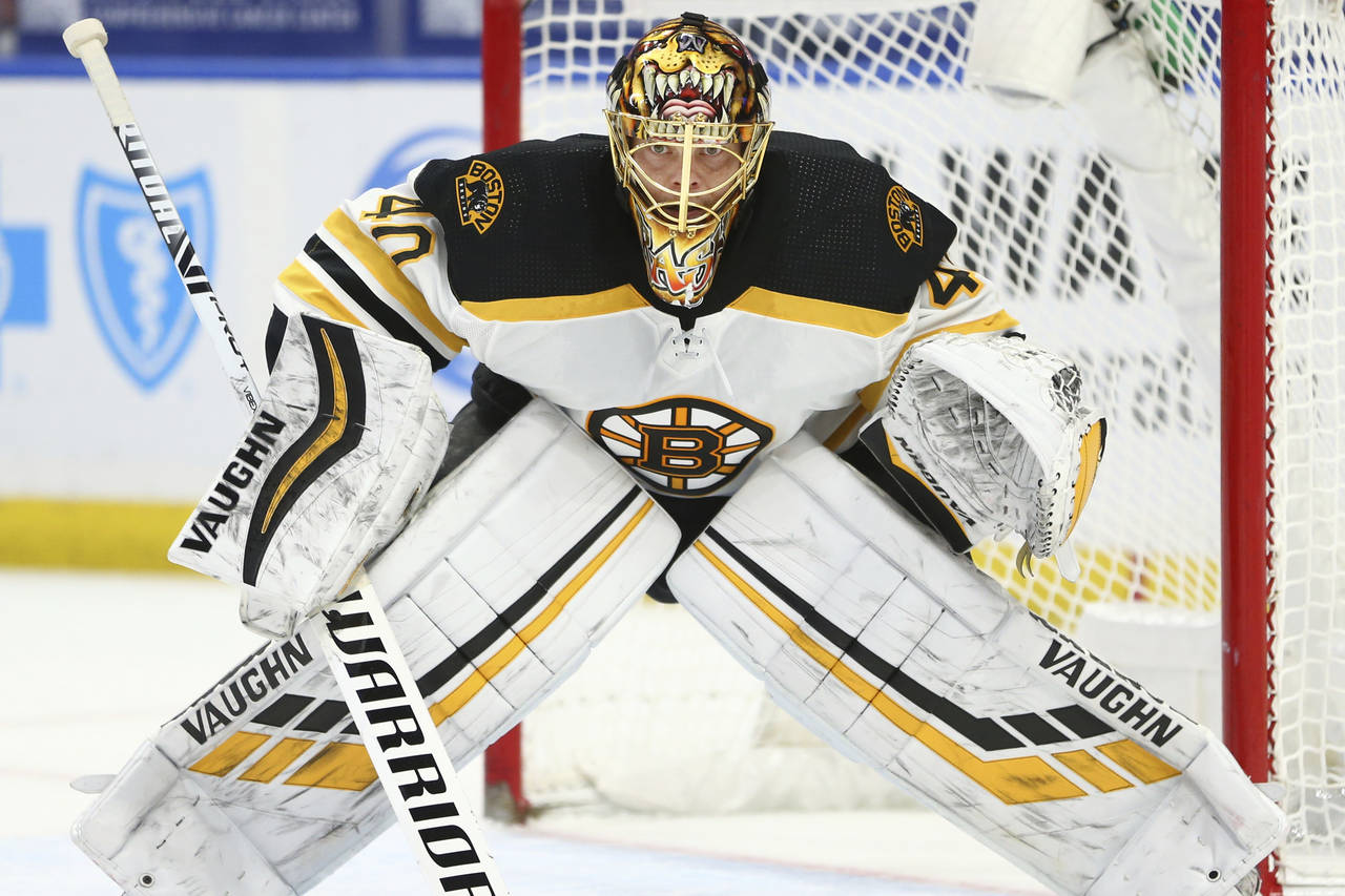 FILE - Boston Bruins forward Tuukka Rask (40) plays during the third period of an NHL hockey game a...