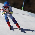
              United States' Mikaela Shiffrin speeds down the course of an alpine ski, women's World Cup super-G race in Cortina d'Ampezzo, Italy, Sunday, Jan. 23, 2022. (AP Photo/Gabriele Facciotti)
            