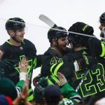 
              Dallas Stars forward Alexander Radulov (47) is congratulated by teammates after scoring on a breakaway during the first period of an NHL hockey game against the Boston Bruins, Sunday, Jan. 30, 2022, in Dallas. (AP Photo/Brandon Wade)
            