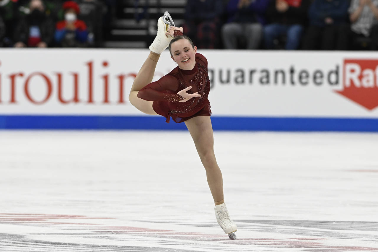 Mariah Bell competes in the women's free skate program during the U.S. Figure Skating Championships...
