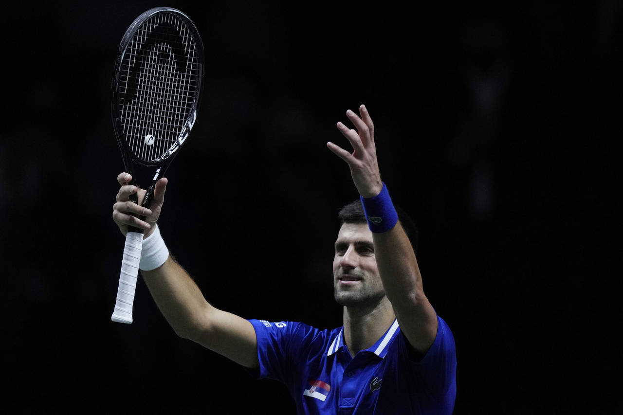 FILE - Serbia's Novak Djokovic after defeating Croatia's Marin Cilic during their Davis Cup tennis ...