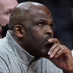 
              Atlanta Hawks head coach Nate McMillan watches from the bench as time expires during the second half of an NBA basketball game against the Miami Heat Wednesday, Jan. 12, 2022, in Atlanta. (AP Photo/John Bazemore)
            