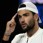 
              Matteo Berrettini of Italy reacts during his semifinal against Rafael Nadal of Spain at the Australian Open tennis championships in Melbourne, Australia, Friday, Jan. 28, 2022. (AP Photo/Andy Brownbill)
            