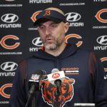 
              FILE - Chicago Bears head coach Matt Nagy speaks during a news conference after an NFL football game against the Minnesota Vikings, Sunday, Jan. 9, 2022, in Minneapolis. The Vikings won 31-17. The Chicago Bears decided to make sweeping changes and fired general manager Ryan Pace and coach Matt Nagy on Monday, hoping new leadership in the front office and on the sideline will lift a struggling franchise. (AP Photo/Bruce Kluckhohn, File)
            