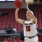
              Texas Tech's Bryn Gerlich (10) shoots during the second half of an NCAA college basketball game against Baylor, Wednesday, Jan. 26, 2022, in Lubbock, Texas. (AP Photo/Brad Tollefson)
            