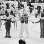 
              Vucko the wolf, the symbol for the XIV winter Olympic Games in Sarajevo's Yugoslavia, dances with Howdy the bear who will be the symbol for the next Winter Games, to be held on Calgary, Alberta, Feb. 19, 1984, at the closing ceremonies for the games in Sarajevo. (AP Photo)
            