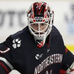 
              FILE - Northeastern goaltender Devon Levi is shown during an NCAA college hockey game against Boston College on Friday, Oct. 15, 2021, in Chestnut Hill, Mass. Levi is expected to be Canada’s starter in the net for the Beijing Olympics. (AP Photo/Winslow Townson, File)
            