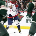 
              Washington Capitals left wing Alex Ovechkin (8) shoots against the Minnesota Wild during the second period of an NHL hockey game Saturday, Jan. 8, 2022, in St, Paul, Minn. (AP Photo/Andy Clayton-King)
            