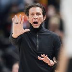 
              Utah Jazz head coach Quin Snyder directs his team in the first half during an NBA basketball game against the Houston Rockets Wednesday, Jan. 19, 2022, in Salt Lake City. (AP Photo/Rick Bowmer)
            