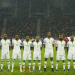 
              Comoros players before the start of their African Cup of Nations 2022 round of 16 soccer match against Cameroon at the Olembe stadium in Yaounde, Cameroon, Monday, Jan. 24, 2022. (AP Photo/Themba Hadebe)
            