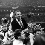 
              FILE - Georgia football coach Vince Dooley is carried off the field after Georgia defeated Notre Dame 17-10 in the Sugar Bowl college football game Jan. 1, 1981, in New Orleans. Dooley loves history _ especially the kind he says favors his beloved Bulldogs. Dooley believes a rematch will work in Georgia's advantage against Alabama in the College Football Playoff title game on Monday night in Indianapolis. Dooley also has faith Georgia's defense will fare better in its second chance against Alabama quarterback Bryce Young. (AP Photo/Gene Blythe, File)
            