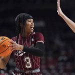 
              South Carolina guard Destanni Henderson looks to pass the ball during the first half of an NCAA college basketball game against Vanderbilt, Monday, Jan. 24, 2022, in Columbia, S.C. (AP Photo/Sean Rayford)
            