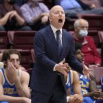 
              UCLA head coach Mick Cronin yells to players during the second half against Stanford in an NCAA college basketball game in Stanford, Calif., Tuesday, Feb. 8, 2022. (AP Photo/Tony Avelar)
            
