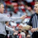 Arizona State coach Bobby Hurley argues with an official during the first half of the team's NCAA college basketball game against Washington State, Saturday, Feb. 12, 2022, in Pullman, Wash. (AP Photo/August Frank)