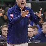 
              Kansas coach Bill Self encourages the team during the first half of an NCAA college basketball game against Baylor on Saturday, Feb. 26, 2022, in Waco, Texas. (AP Photo/Ray Carlin)
            