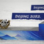
              A Bing Dwen Dwen award was placed by silver medal finishers Germany for their missing teammate during a venue ceremony after the cross-country skiing competition of the team Gundersen large hill/4x5km at the 2022 Winter Olympics, Thursday, Feb. 17, 2022, in Zhangjiakou, China. (AP Photo/Aaron Favila)
            