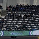 
              Empty seats are shown in the upper bowl of the American Airlines Center in the first half of a NBA basketball game between the Oklahoma City Thunder and Dallas Mavericks in Dallas, Wednesday, Feb. 2, 2022. The scene was repeated throughout the arena as a winter storm blew in through the region late Wednesday. (AP Photo/Tony Gutierrez)
            