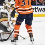
              Vegas Golden Knights goalie Laurent Brossoit (39) makes a save against the Edmonton Oilers during the second period of an NHL hockey game Tuesday, Feb. 8, 2022, 2022 in Edmonton, Alberta. (Jason Franson/The Canadian Press via AP)
            