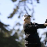 
              Mia Hamm hits from the 11th tee of the Spyglass Hill Golf Course during the second round of the AT&T Pebble Beach Pro-Am golf tournament in Pebble Beach, Calif., Friday, Feb. 4, 2022. (AP Photo/Tony Avelar)
            