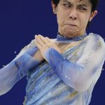 
              Yuzuru Hanyu, of Japan, competes during the men's short program figure skating competition at the 2022 Winter Olympics, Tuesday, Feb. 8, 2022, in Beijing. (AP Photo/Bernat Armangue)
            
