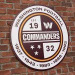 
              A Washington Commanders logo is displayed at an event to unveil the NFL football team's new identity, Wednesday, Feb. 2, 2022, in Landover, Md. The new name comes 18 months after the once-storied franchise dropped its old moniker following decades of criticism that it was offensive to Native Americans. (AP Photo/Patrick Semansky)
            