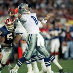 
              FILE - Dallas Cowboys quarterback Troy Aikman (8) prepares to release a fourth-quarter pass against the Buffalo Bulls during NFL football's Super Bowl XXVII, Jan. 31, 1993, in Pasadena, Calif. (AP Photo/ Susan Ragan, File)
            
