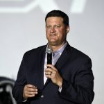 
              FILE - Steve O'Donnell, Executive Vice President of NASCAR talks about the Next Gen Cup Cars that will be used in the 2022 season during the NASCAR media event in Charlotte, N.C., Wednesday, May 5, 2021. It's another season of change for NASCAR as it prepares for Sunday's opening Daytona 500. (AP Photo/Mike McCarn, File)
            