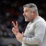 
              Auburn head coach Bruce Pearl reacts to a call during the second half of an NCAA college basketball game against Mississippi Wednesday, Feb. 23, 2022, in Auburn, Ala. (AP Photo/Butch Dill)
            