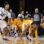 
              Tennessee's Kennedy Chandler, right, and Missouri's DaJuan Gordon, left, chase the ball during the first half of an NCAA college basketball game Tuesday, Feb. 22, 2022, in Columbia, Mo. (AP Photo/L.G. Patterson)
            