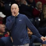 Saint Mary's coach Randy Bennett gestures to players during the first half of the team's NCAA college basketball game against Gonzaga in Moraga, Calif., Saturday, Feb. 26, 2022. (AP Photo/Jeff Chiu)
