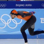 
              Kjeld Nuis of the Netherlands competes in the men's speedskating 1,500-meter race at the 2022 Winter Olympics, Tuesday, Feb. 8, 2022, in Beijing. (AP Photo/Sue Ogrocki)
            