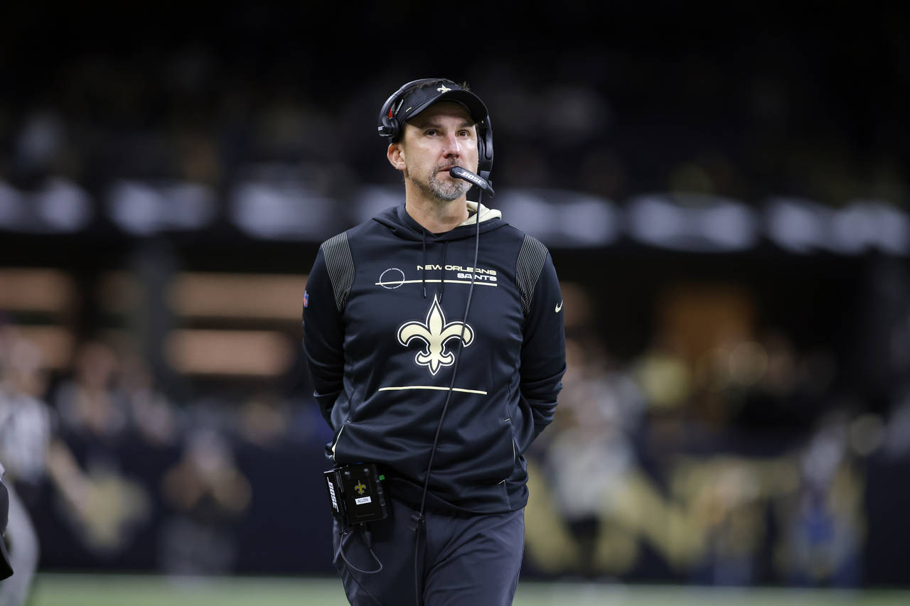FILE - New Orleans Saints defensive coach Dennis Allen is seen during an NFL football game against ...