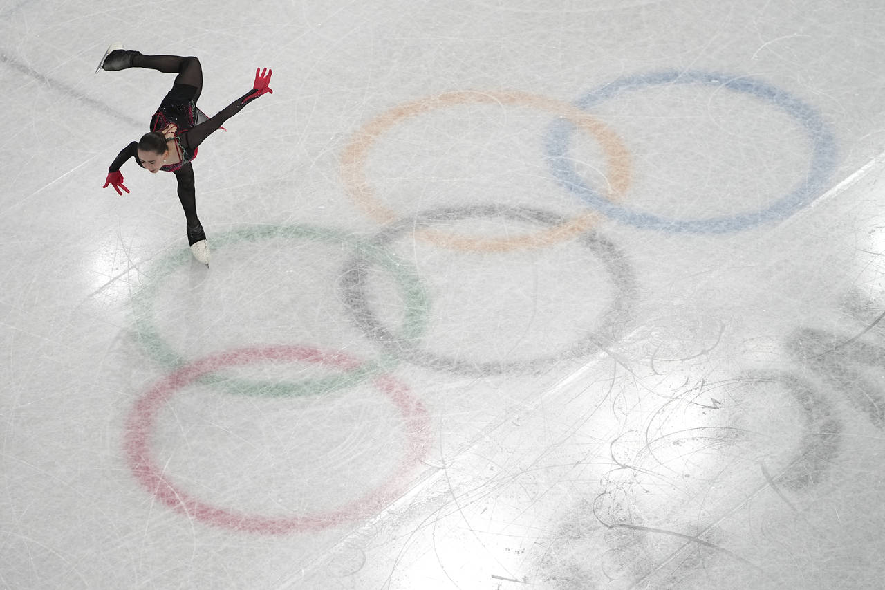 Kamila Valieva, of the Russian Olympic Committee, competes in the women's free skate program during...