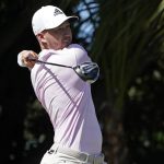 
              Daniel Berger hits from the third tee during the third round of the Honda Classic golf tournament, Saturday, Feb. 26, 2022, in Palm Beach Gardens, Fla. (AP Photo/Marta Lavandier)
            