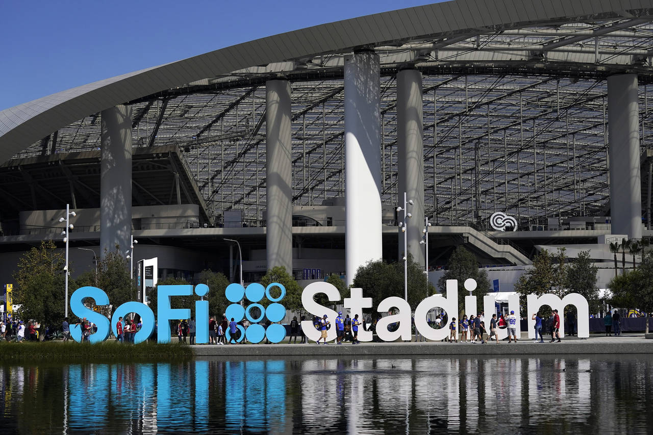 FILE - SoFi Stadium stands before an NFL football game between the Los Angeles Rams and the Arizona...