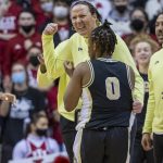 
              Purdue head coach Katie Gearlds reacts during a break in the second half of an NCAA college basketball game against Indiana as the team closed the scoring gap, Sunday, Feb. 6, 2022, in Bloomington, Ind. (AP Photo/Doug McSchooler)
            