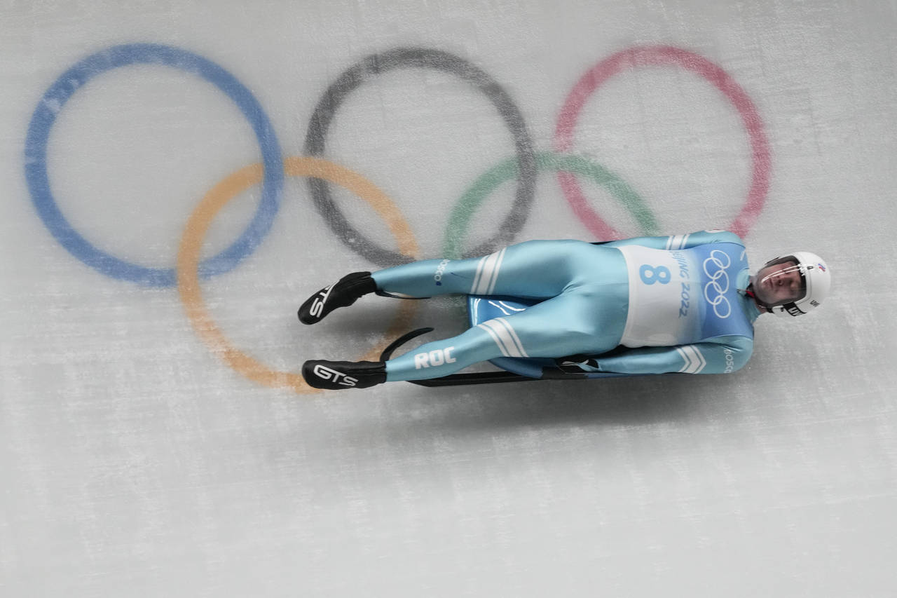 Johannes Ludwig, of Germany, slides during the luge men's single round 3 at the 2022 Winter Olympic...