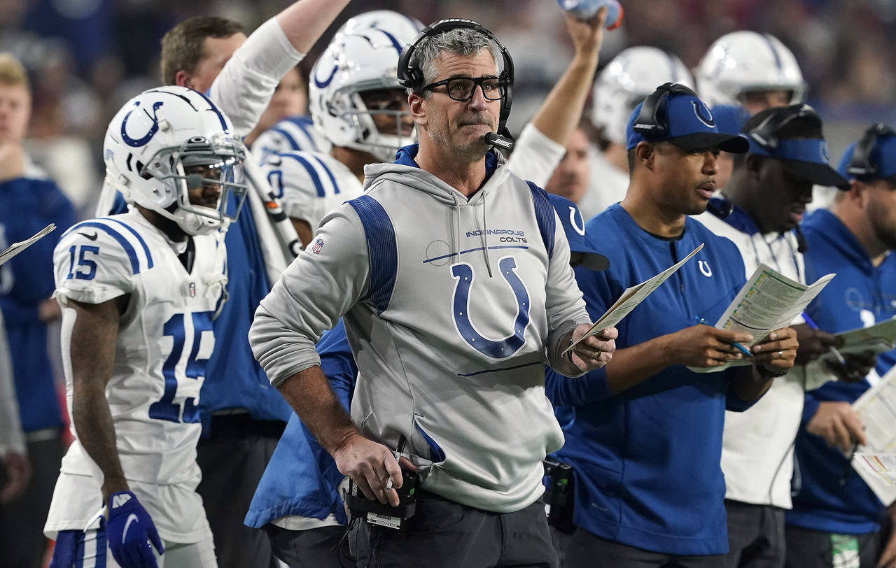 FILE - Indianapolis Colts head coach Frank Reich watches his team the Arizona Cardinals during an N...