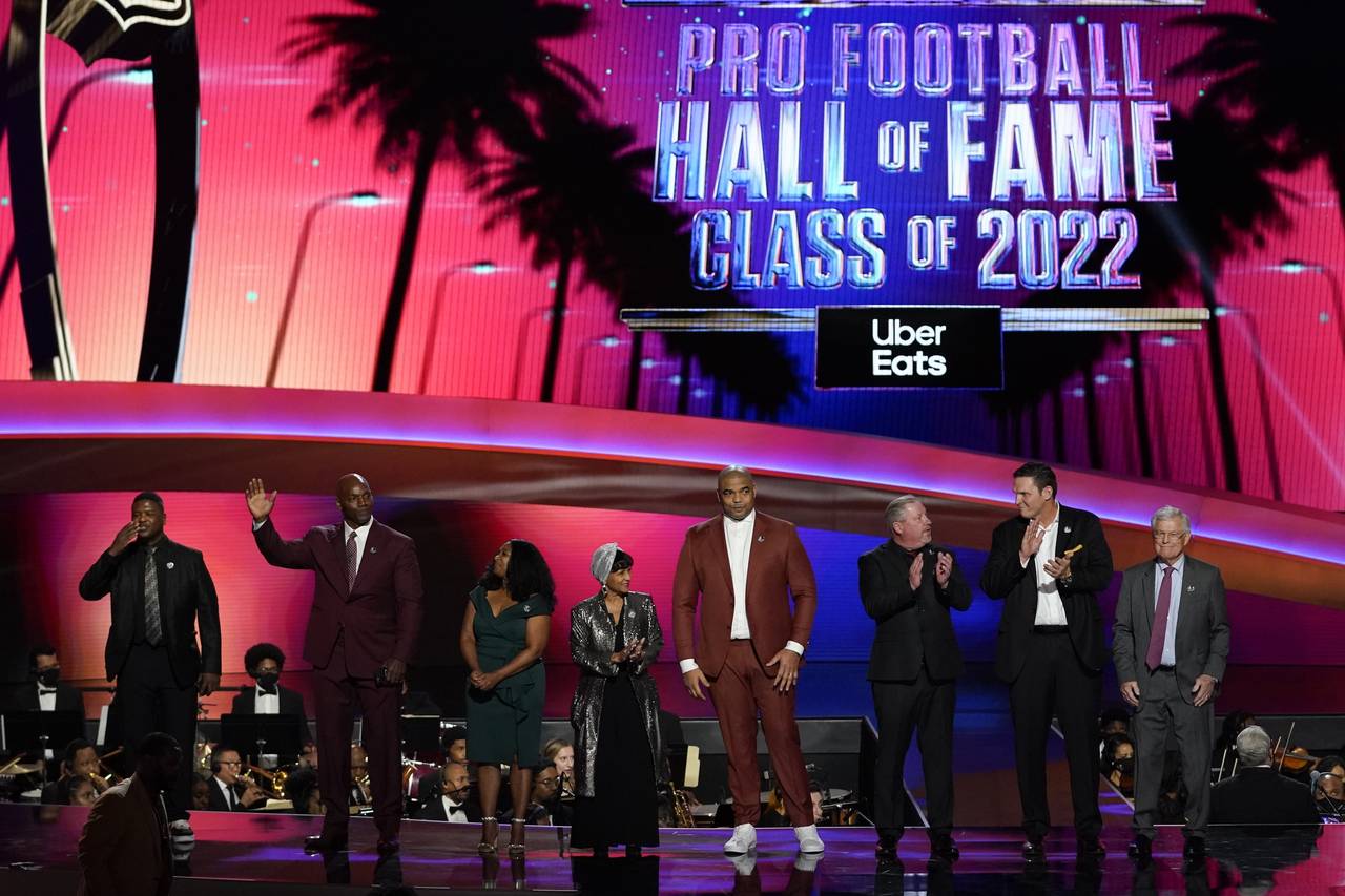 The 2022 NFL Football Hall of Fame class is seen during the NFL Honors show Thursday, Feb. 10, 2022...