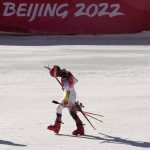 
              Mikaela Shiffrin of the United States leaves the finish area after racing in a semifinal of the mixed team parallel skiing event at the 2022 Winter Olympics, Sunday, Feb. 20, 2022, in the Yanqing district of Beijing. (AP Photo/Luca Bruno)
            