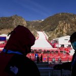 
              The Alpine skiing track is empty after the men's downhill was cancelled due to weather at the 2022 Winter Olympics, Sunday, Feb. 6, 2022, in the Yanqing district of Beijing. (AP Photo/Luca Bruno)
            