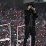 
              Eminem performs during halftime of the NFL Super Bowl 56 football game between the Los Angeles Rams and the Cincinnati Bengals Sunday, Feb. 13, 2022, in Inglewood, Calif. (AP Photo/Mark J. Terrill)
            
