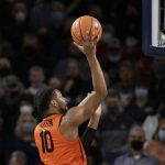 
              Pacific guard Alphonso Anderson shoots during the first half of an NCAA college basketball game against Gonzaga, Thursday, Feb. 10, 2022, in Spokane, Wash. (AP Photo/Young Kwak)
            
